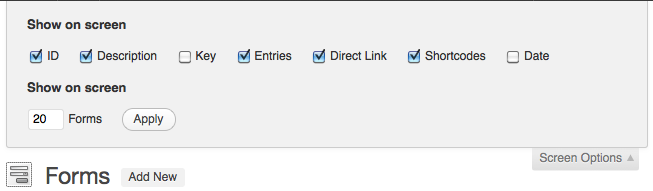 Form Screen Options